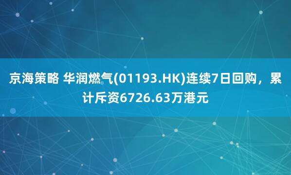 京海策略 华润燃气(01193.HK)连续7日回购，累计斥资6726.63万港元